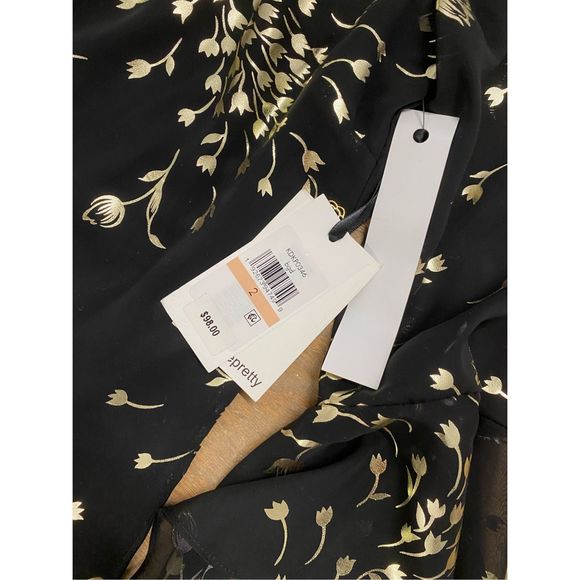 KENSIE (Saks Fifth) NWT Floral Metallic Gold Drop Waist Dress Black Sz 2, MP $98 - Picture 3 of 12
